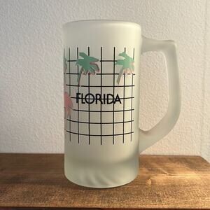 Vintage Florida Frosted Beer Mug Flamingo Palm Trees